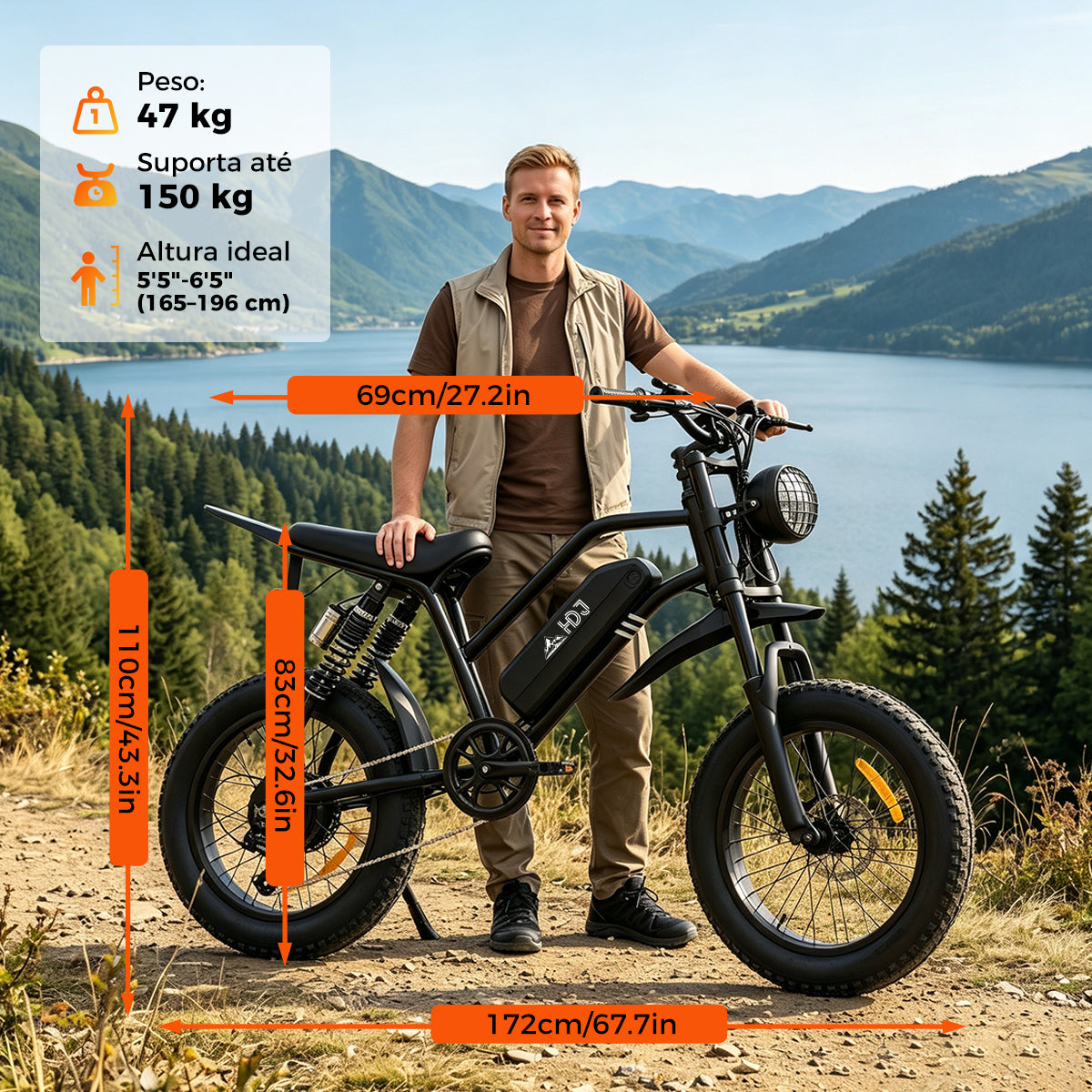 HDJ A05 Bicicleta Elétrica 1000W 48V