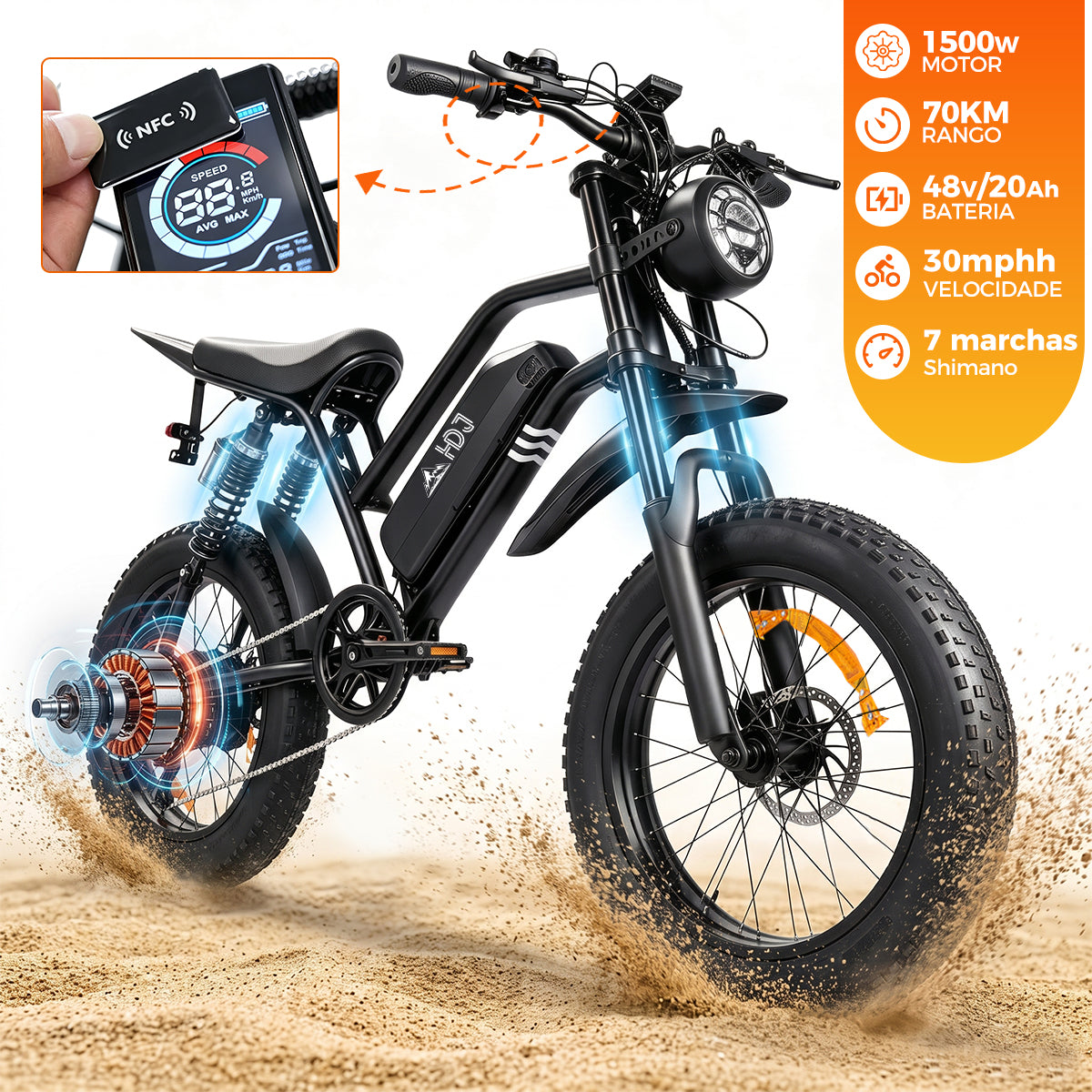 HDJ A05 Bicicleta Elétrica 1000W 48V