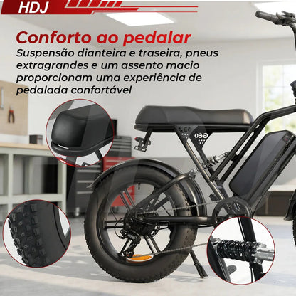 Bicicleta Elétrica Shimano 1000w 48v 50km/h Scooter Preto