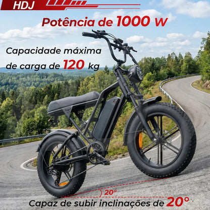 Bicicleta Elétrica V8 1000w 48v Bateria Lítio 50km/h Shimano Preto