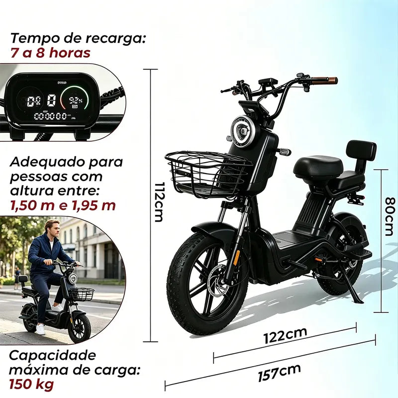 Bicicleta Elétrica H3 700w 60v 50km Scooter 20ah Preto