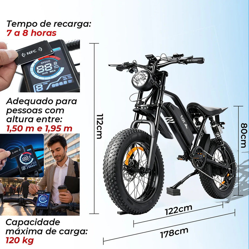 Bicicleta Elétrica A05 Shimano 1000w 48v 50km Scooter Nfc Preto