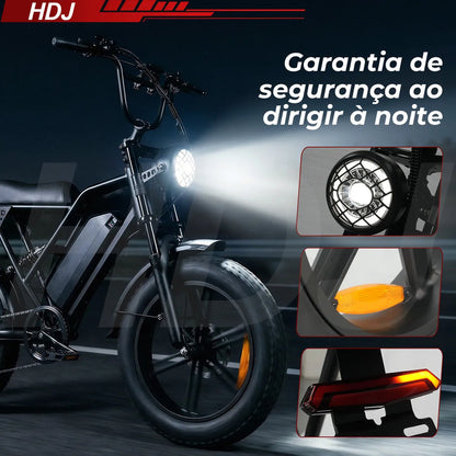 Bicicleta Elétrica V8 1000w 48v Bateria Lítio 50km/h Shimano Preto