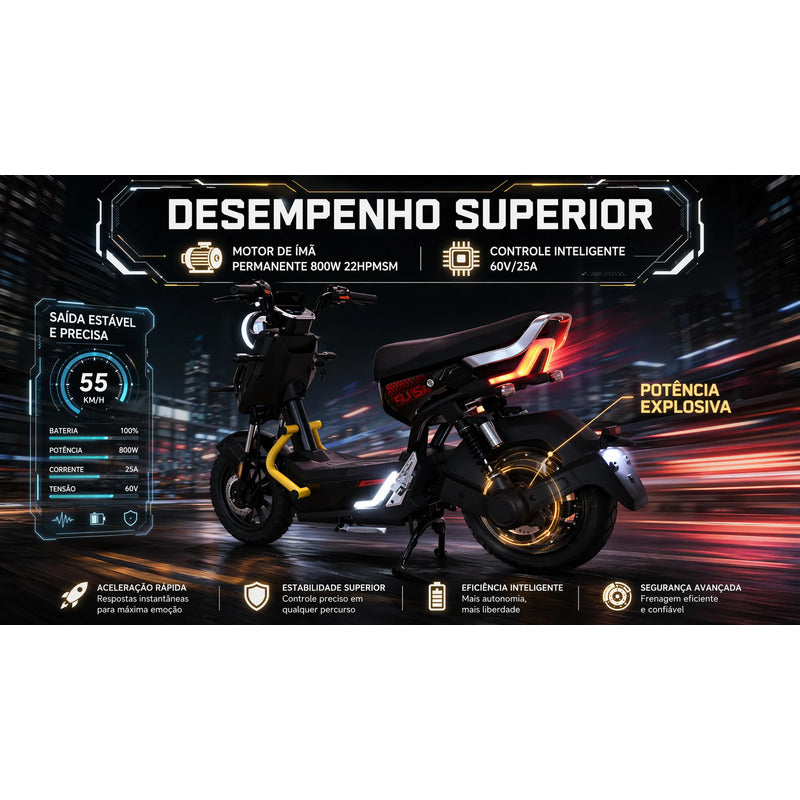 Bicicleta Elétrica Zt137 1000w 60v 50km 20ah Scooter Laranja 45 Cm