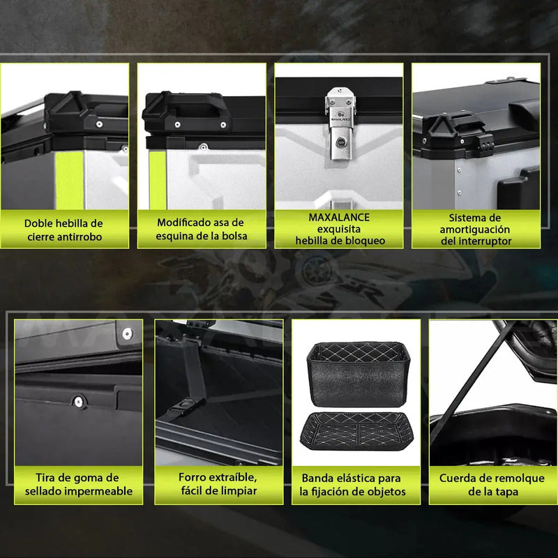 Caja Para Moto Top Case Maletero De Aluminio Para Moto 65l