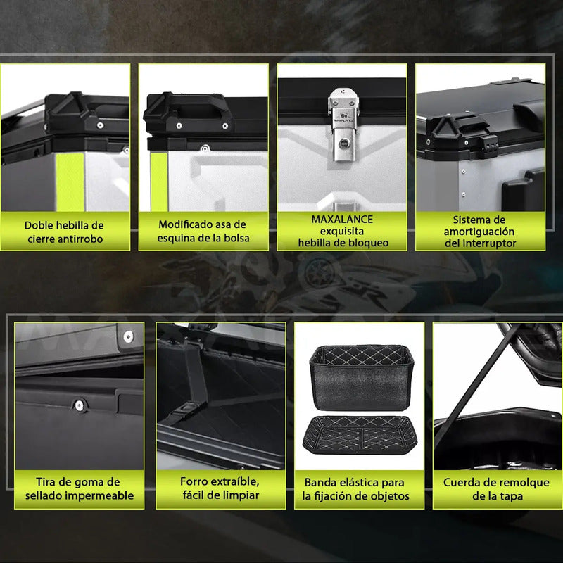 Caja Para Moto Top Case Maletero De Aluminio Para Moto 65l