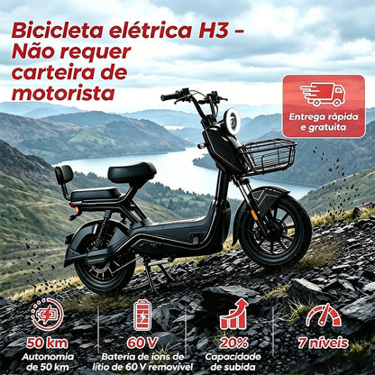 Bicicleta Elétrica H3 700w 60v 50km Scooter 20ah Preto