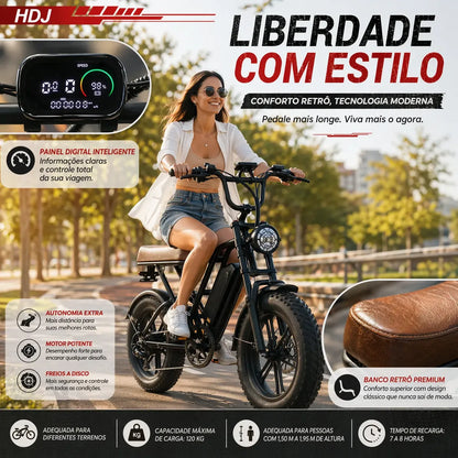 HDJ G60 Bicicleta Elétrica 1000W com Bateria Removível 48V 15Ah