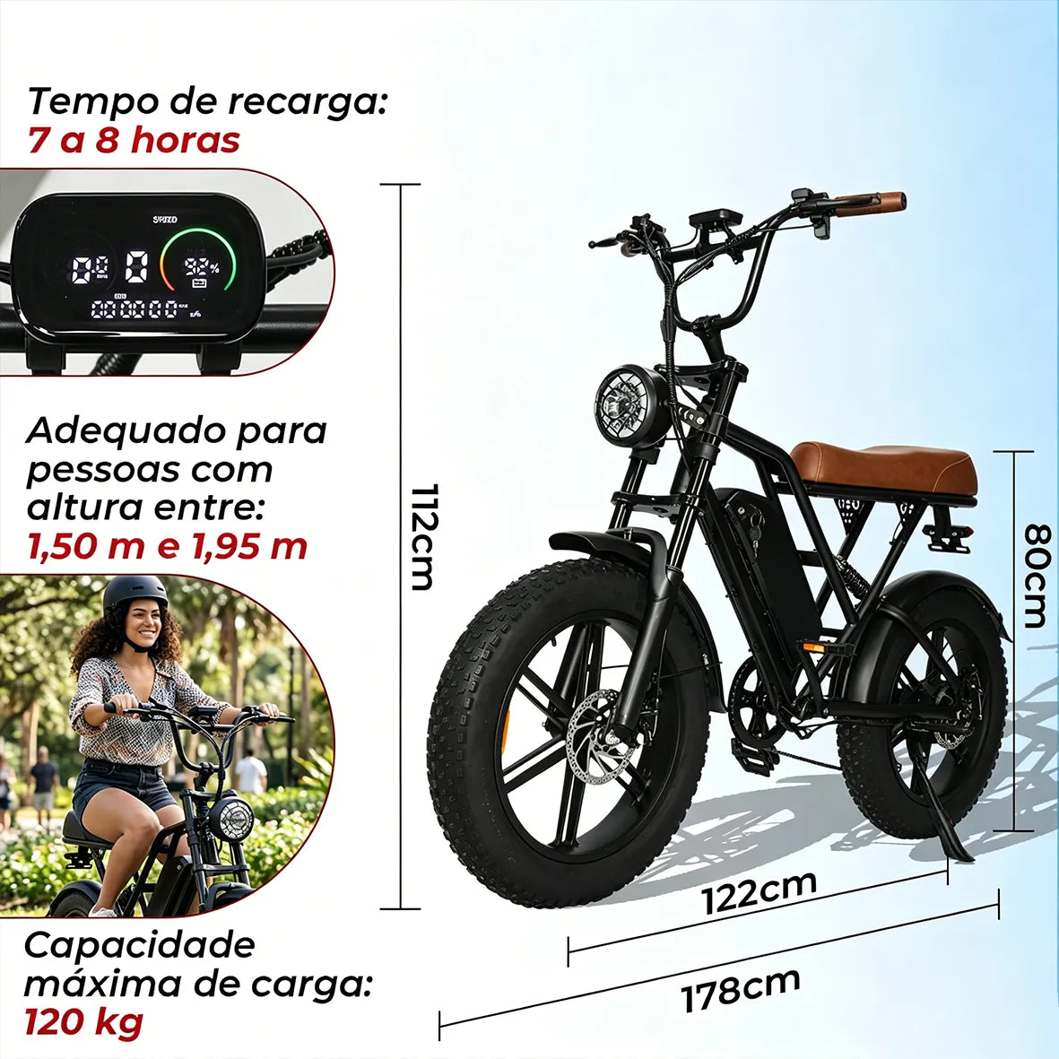 HDJ G60 Bicicleta Elétrica 1000W com Bateria Removível 48V 15Ah