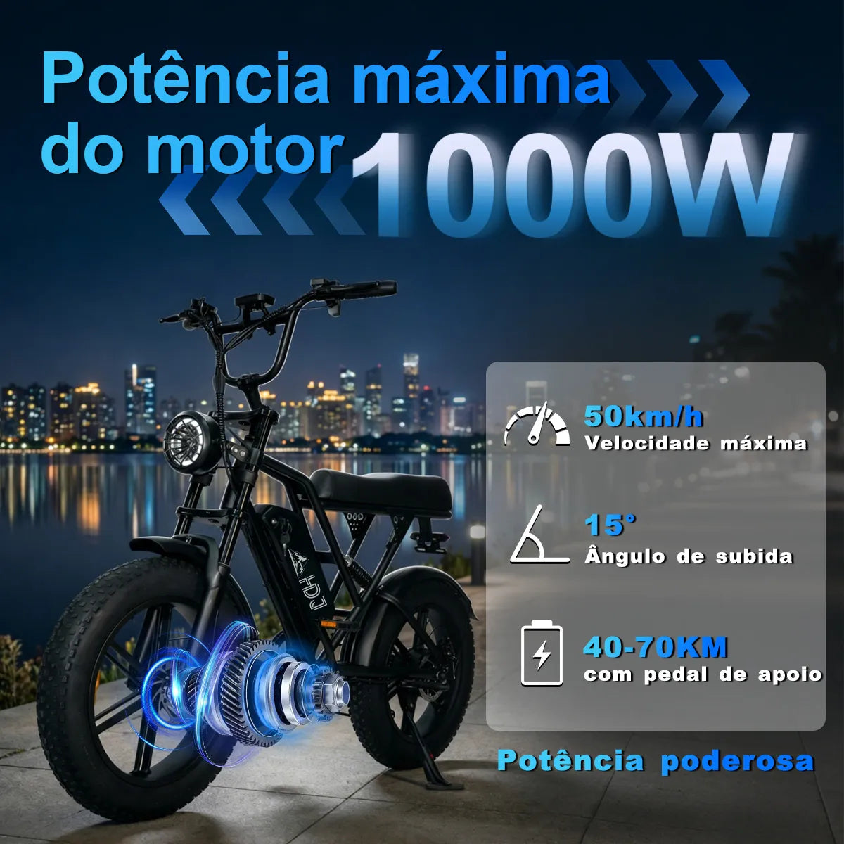 HDJ G60 Bicicleta Elétrica 1000W 48V 15Ah