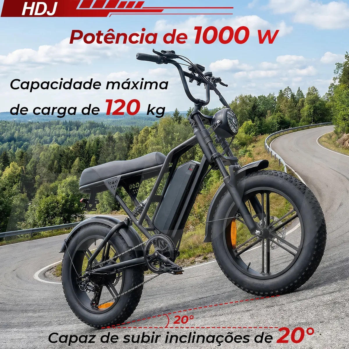 HDJ V8 Bicicleta Elétrica 1000W de Alta Potência • Entrega no Brasil 🇧🇷