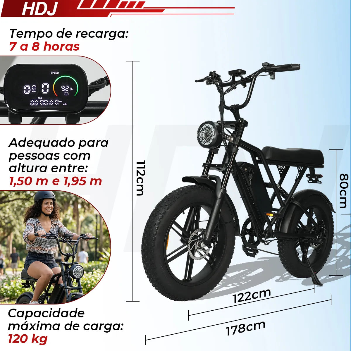 HDJ V8 Bicicleta Elétrica 1000W de Alta Potência • Entrega no Brasil 🇧🇷