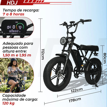 HDJ V8 Bicicleta Elétrica 1000W de Alta Potência • Entrega no Brasil 🇧🇷