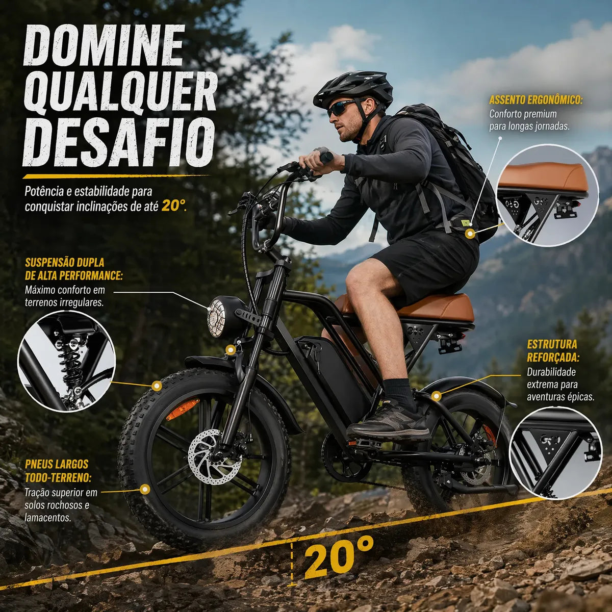 HDJ G60 Bicicleta Elétrica 1000W com Bateria Removível 48V 15Ah
